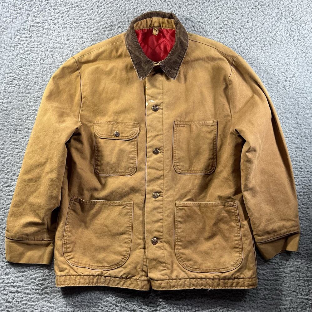 Vintage Blue Bell Wrangler Brown Duck Canvas Chore Jacket Size 40 Quilted Lined